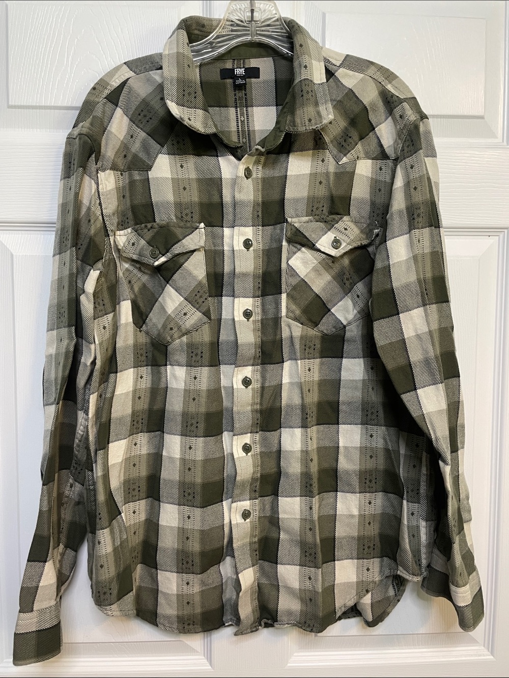 FRYE Men's Olive Green Plaid Button-Up Shirt Jacket
